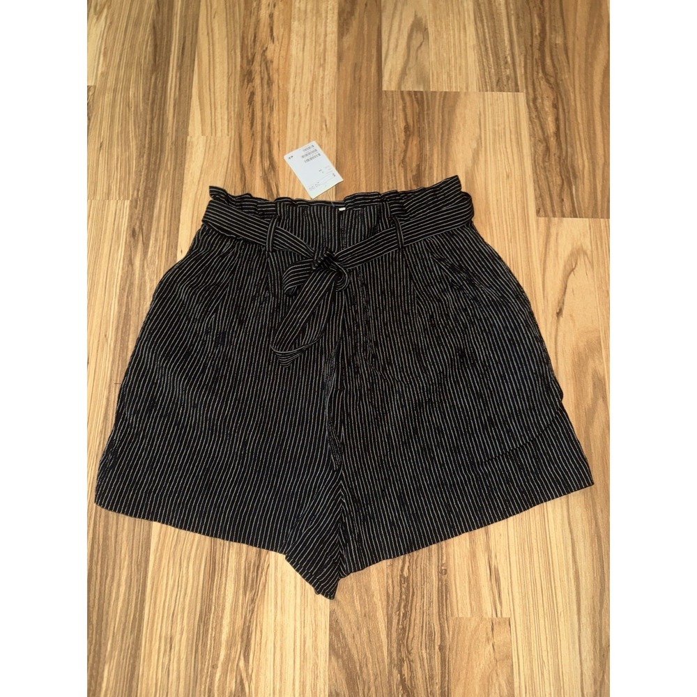 H&M NEW Women's Szโ 6 Striped Paperbag Shorts High Rise Tie Waist Pleated Cotton